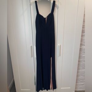 Formal navy colored dress with pink lining.